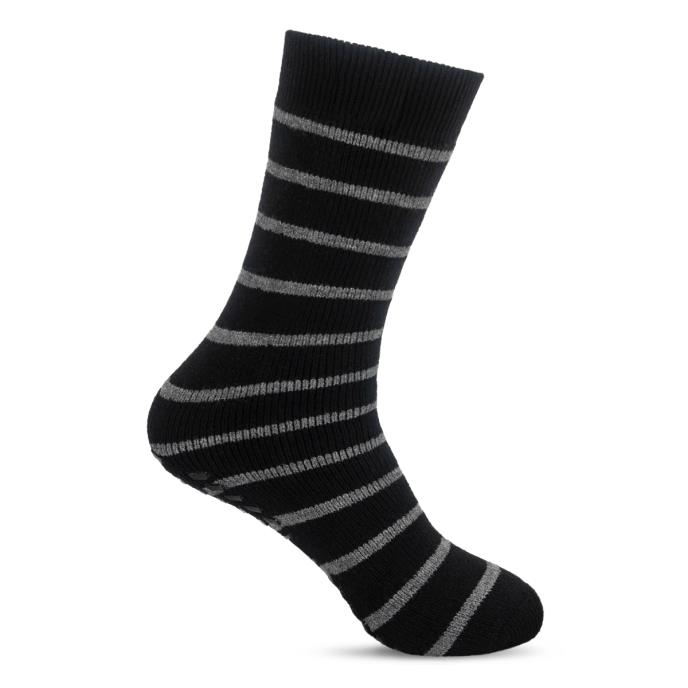 totes toasties® Mens Thermal Brushed Original Slipper Socks (Twin Pack) Grey / Black Stripe Extra Image 4